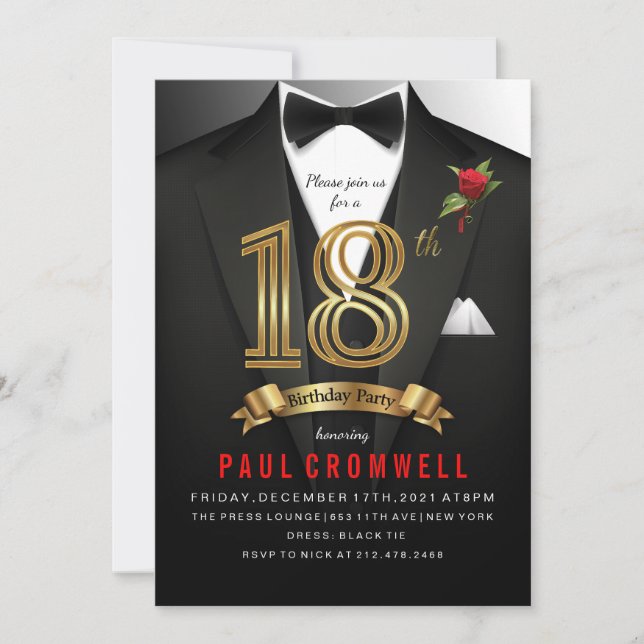 Invitation Tuxedo 18 ans Tenue de soirée (Devant)