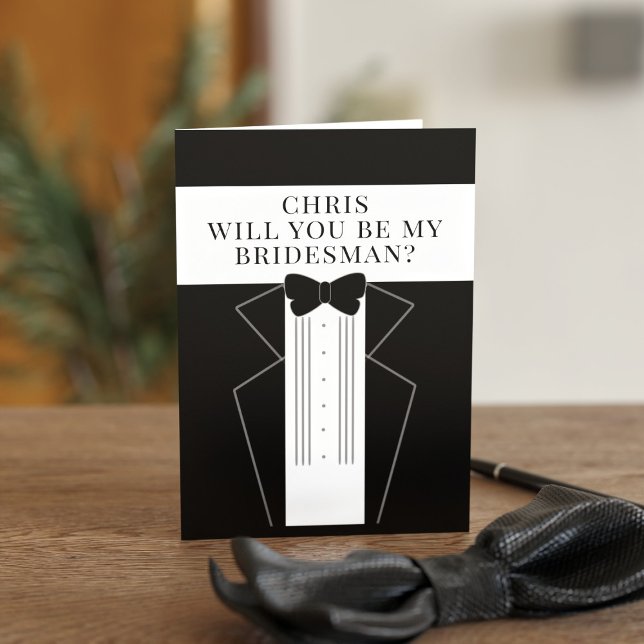 Invitation Tuxedo Bridesman Demande de proposition Groomsman  (A black and white tuxedo proposal card for your Bridesman or Groomsman. Just add your details)