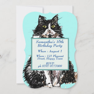 Invitation Tuxedo Chat Noir Blanc Cute Chats 16e anniversaire