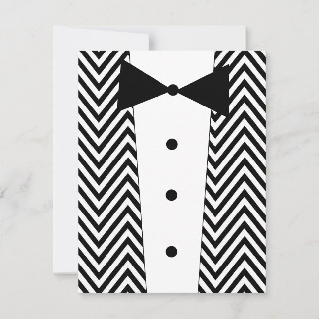 Invitation Tuxedo Chevron noir et blanc (Devant)