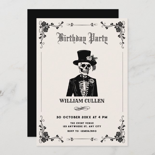 Invitation Tuxedo crâne (Devant / Derrière)