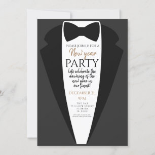 Invitation tuxedo, cravate noire fête nouvelle année PTO PTA