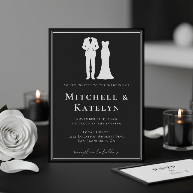 Invitation Tuxedo & Dress Minimal Border Black Wedding (Tuxedo & Dress Minimal Border Black Wedding Invitation
)