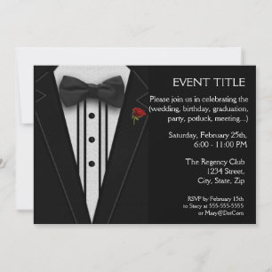 Invitation Tuxedo noir avec Cravate Bow Rose rouge