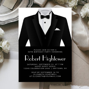 Invitation Tuxedo Noir Blanc Anniversaire Hommes