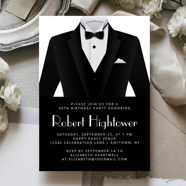 Invitation Tuxedo Noir Blanc Anniversaire Hommes (Créateur téléchargé)