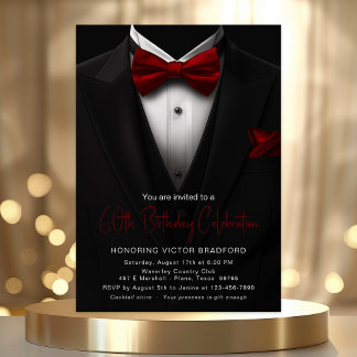 Invitation Tuxedo Noir Bordeaux Anniversaire Hommes Tout Âge
