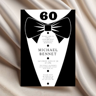 Invitation Tuxedo Noir Élégant 60e Anniversaire
