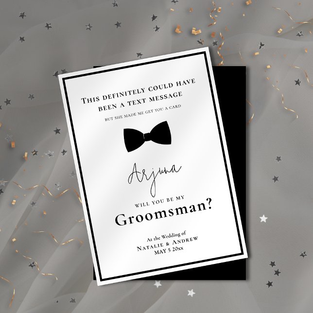 Invitation Tuxedo Noir et Blanc Classique Drôle Garçon d'Honn (Classic Black & White Tuxedo Funny Groomsman Invitation)
