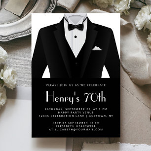 Invitation Tuxedo Noir et Blanc pour les 70 ans d'un Homme