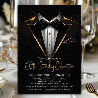 Invitation Tuxedo Or Noir Hommes Anniversaire Tout Âge