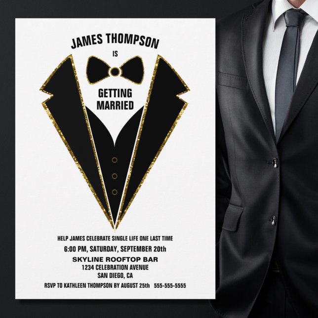 Invitation Tuxedo Or Noir pour Enterrement de Vie de Garçon (Créateur téléchargé)