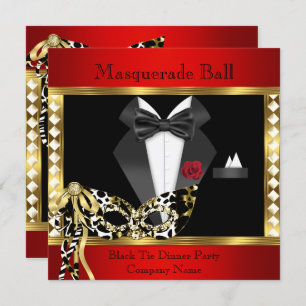 Invitation Tuxedo Red Gold Black Cravate Masquerade Ball