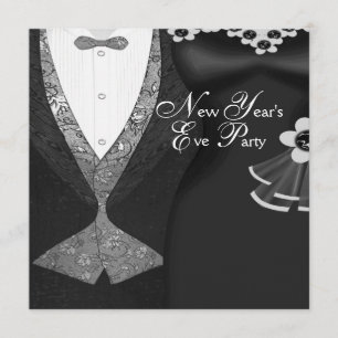Invitation Tuxedo Robe Noire Cravate Nouvel An Soirée