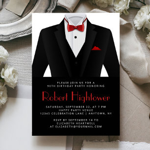 Invitation Tuxedo Rouge Noir Anniversaire Hommes