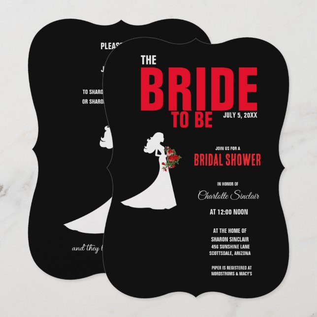 Invitation Tuxedo Suit & Bride Silhouette Fête des mariées (Devant / Derrière)