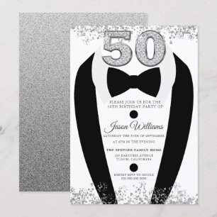 Invitation Tuxedo Suit Silver Mens 50e fête d'anniversaire