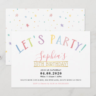 Invitation TWEEN ANNIVERSAIRE FÊTE couleurs pastel fêtons