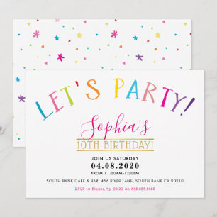 Invitation TWEEN ANNIVERSAIRE FÊTE couleurs vives fêtons-nous