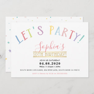 Invitation TWEEN BANTHDAY PARTY couleurs pastel fêtes