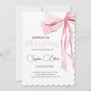 Invitation Tween Bow rose 13e anniversaire   Coquette 13e nai