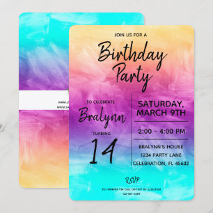 Invitation Tween Fille Anniversaire Fête Design aquarelle