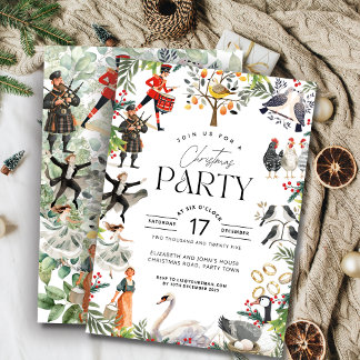 Invitation Twelve Days of Christmas Watercolor Collage Party