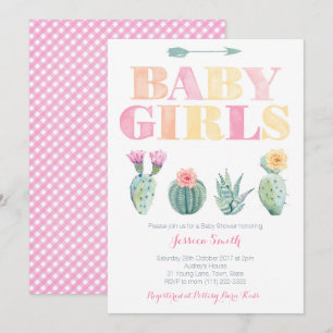 Invitation Twin Baby Girls Desert Cactus Baby shower