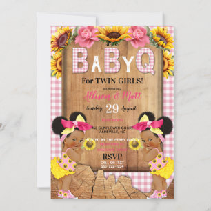 Invitation Twin Baby Girls Pink Sunflower Baby Q Barbecue