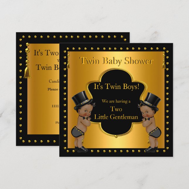 Invitation Twin Baby shower Boys Little Gentleman Ethnic (Devant / Derrière)