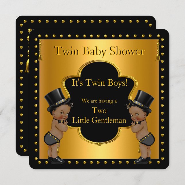 Invitation Twin Baby shower Boys Little Gentleman Ethnic (Devant / Derrière)