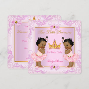 Invitation Twin Baby shower Princess Tiara Girl Pink Ethnic