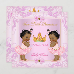 Invitation Twin Baby shower Princess Tiara Girl Pink Ethnic