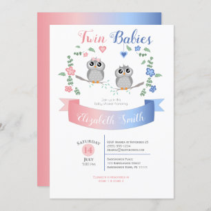 Invitation Twin boy and girl Cute owls baby shower