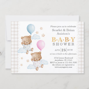 Invitation Twin Boy and Girl Rose Blue Baby Showet