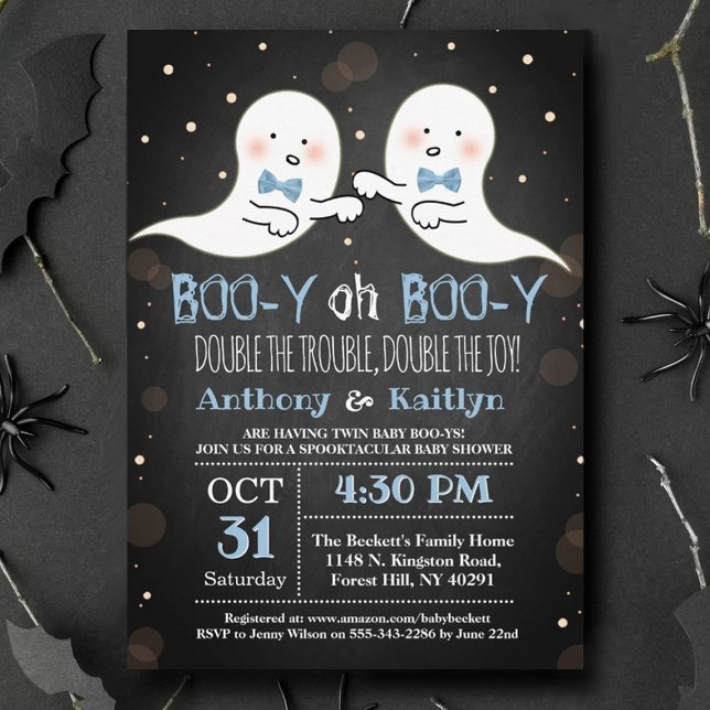 Invitation Twin Boy Ghosts Baby shower d'Halloween (Créateur téléchargé)