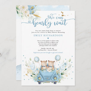 Invitation Twin Boy Teddy Bear Drive Par Baby shower