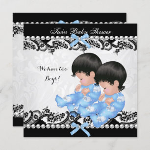 Invitation Twin Boys Baby shower Cute Boy Blue