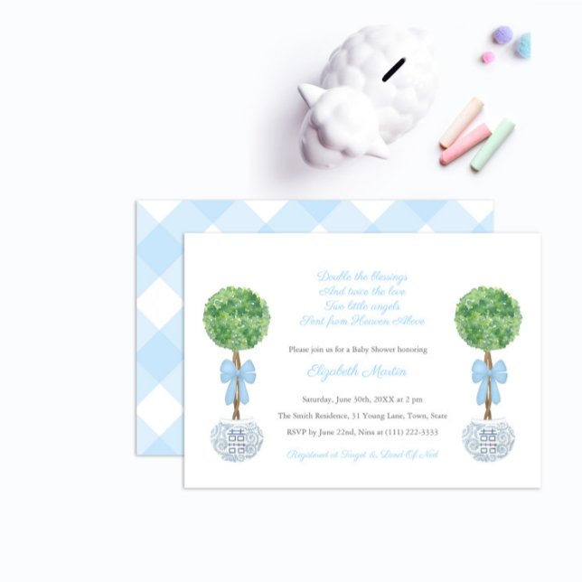 Invitation Twin Boys Blue Checker Ginger Jar Baby shower (Créateur téléchargé)
