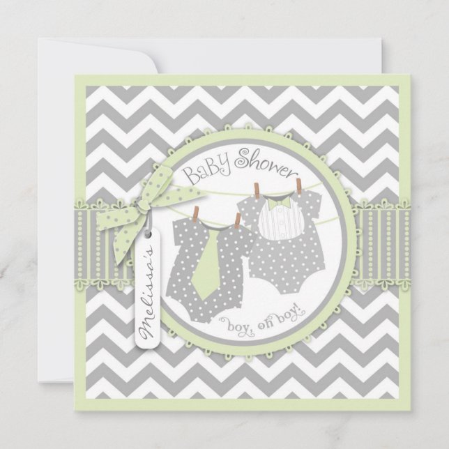 Invitation Twin Boys Cravate Bow Cravate Chevron Imprimer Bab (Devant)