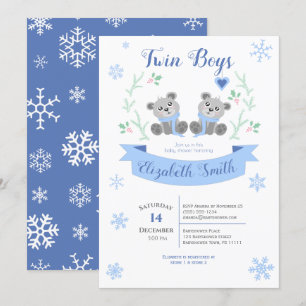 Invitation Twin Boys Cute bear bear winter shower