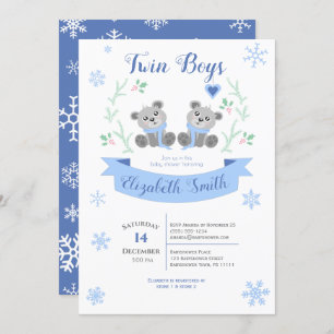 Invitation Twin Boys Cute ours douchette d'hiver