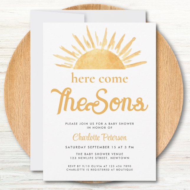 Invitation Twin Boy's Here Come The Sons Baby Shower (Créateur téléchargé)
