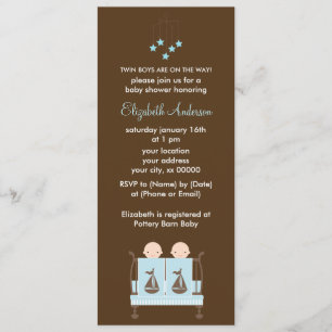 Invitation Twin Boys in Blue Crib Baby shower