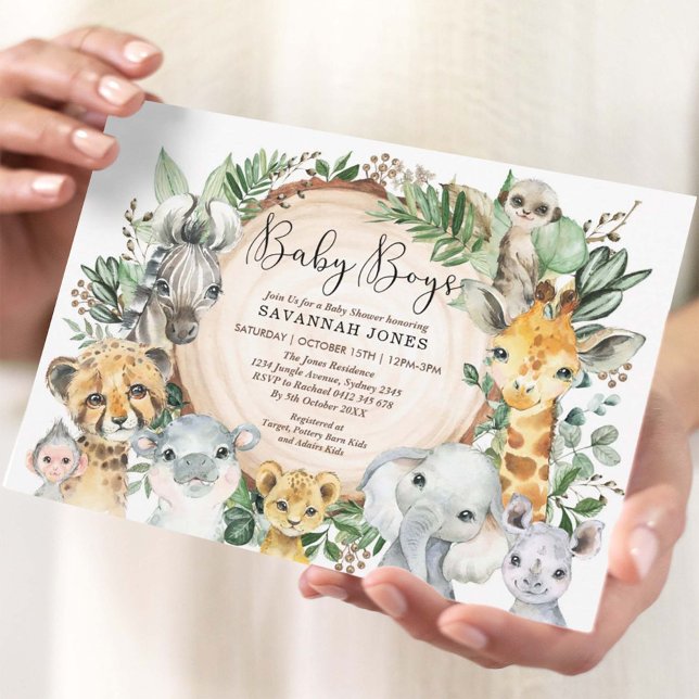 Invitation Twin Boys Jungle Safari Animaux Baby shower (Créateur téléchargé)