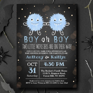 Invitation Twin Boys "Little Monsters" Baby shower d'Hallowee