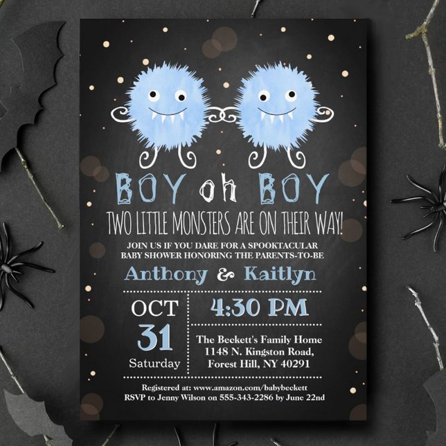 Invitation Twin Boys "Little Monsters" Baby shower d'Hallowee (Créateur téléchargé)