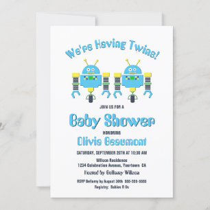 Invitation Twin Boys mignon Robots Baby shower