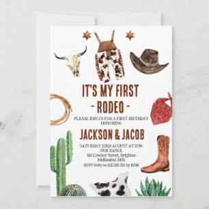 Invitation Twin Boys My First Rodeo Cowboy 1er anniversaire