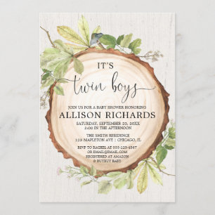 Invitation Twin boys Rustic extérieur garçon jumeaux baby sho
